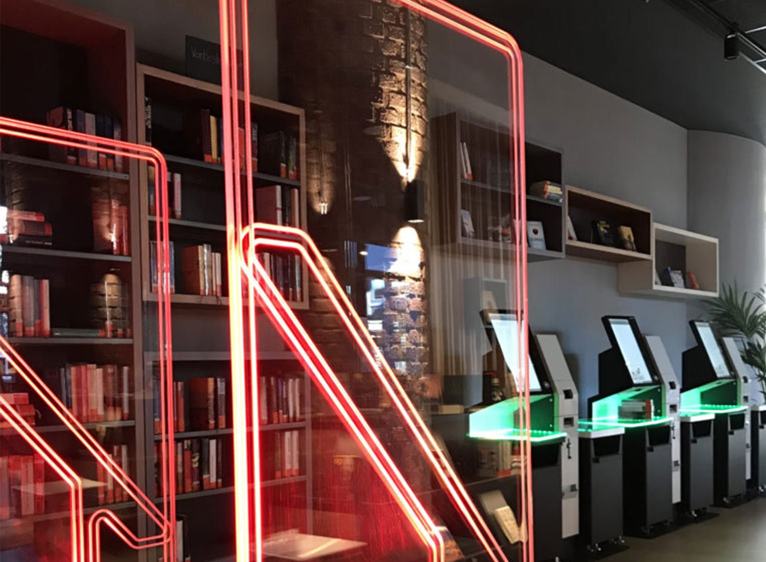 RFID-security-gate-lit-up-and-selfcheck-1000-in-Koln-Kalk-library